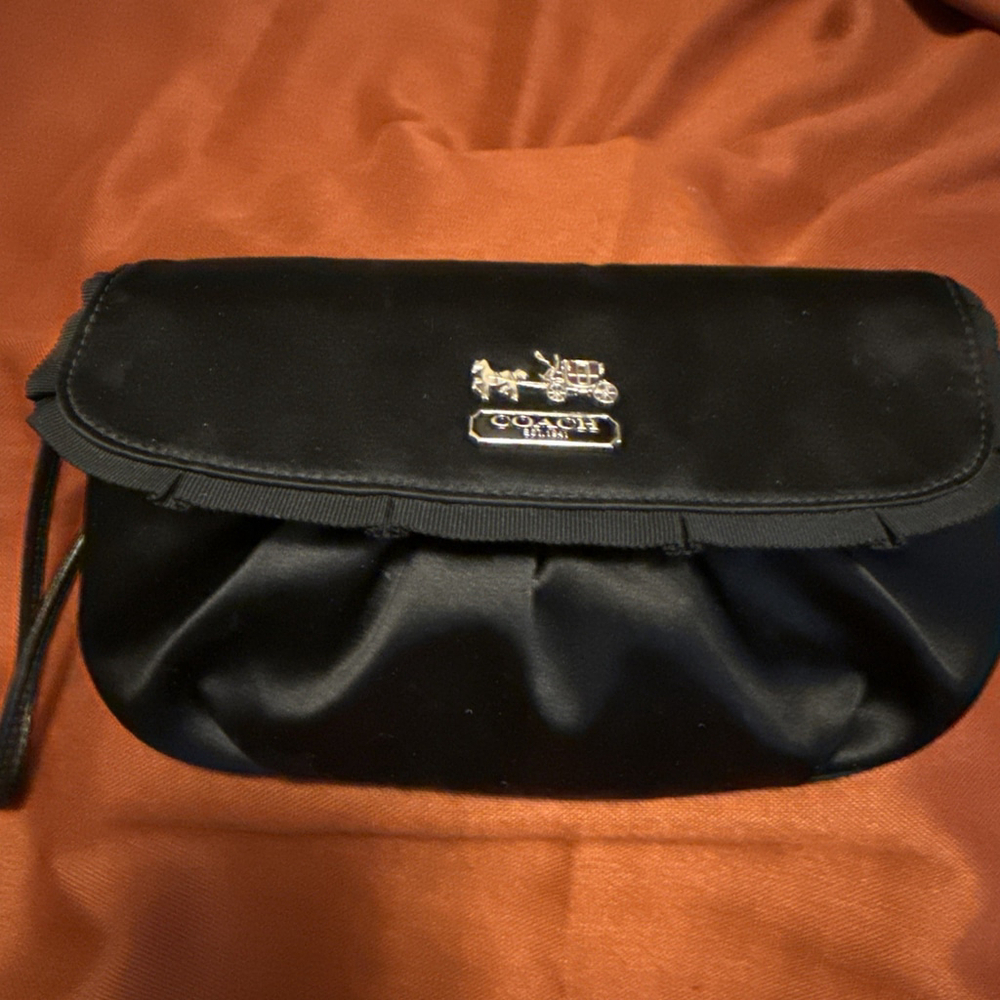 Coach Black Satin Amanda Large Wristlet Clutch Bag